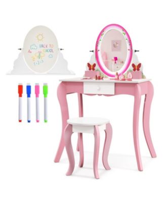 Kids Vanity Table and Stool Set with Rotating Mirror