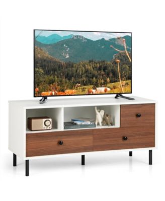 Mid-Century TV Stand with 2 Cubbies and 3 Drawers for 50 in TVs