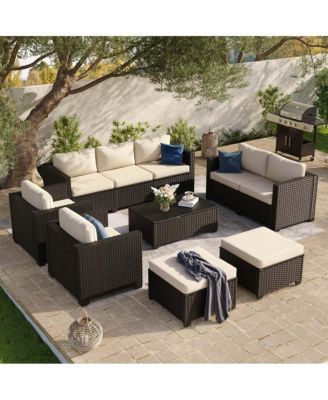 Outdoor Patio Rattan Furniture Set with Steel Frame Waterproof Cushions and Free Covers