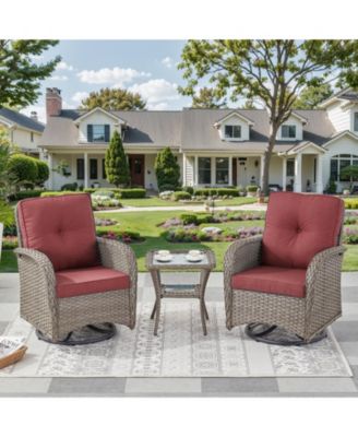 3Pieces Patio Furniture Set, Outdoor Swivel Rocker Chairs, Wicker Patio Bistro Set with Rocking Chair, Thick Cushions and Glass Coffee Table