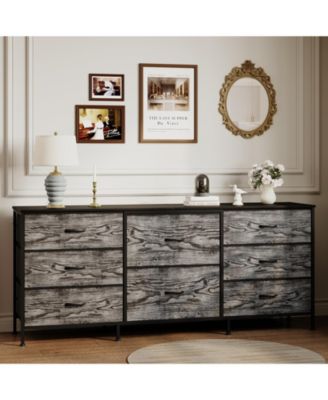 8 Drawer Dresser, 63 Inch Fabric TV Stand Storage Cabinet with Wooden Top for 75 Inch Tv for Bedroom Living Room