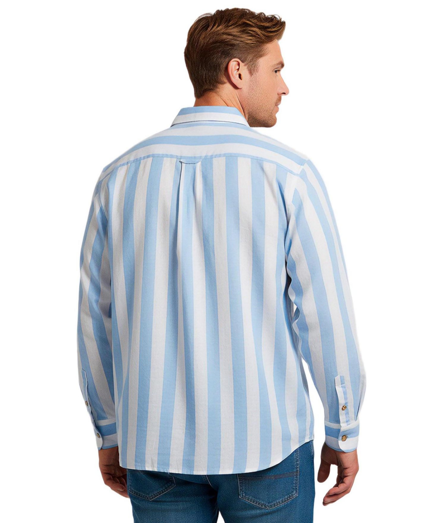 Мужская рубашка KingSize Long Sleeve Linen, цвет: Синий полосатый — фото 2