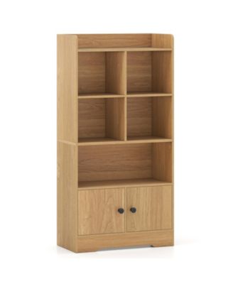 Modern 4-Tier Bookshelf with 4 Cubes and 2 Storage Doors