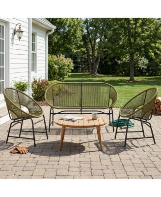 Piece Rattan Outdoor Conversation Set with Loveseat and Chairs Acacia Wood Table