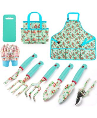 Garden Tools Set Trowel Rake Weeder Pruner Tote Apron Gloves Kneeler