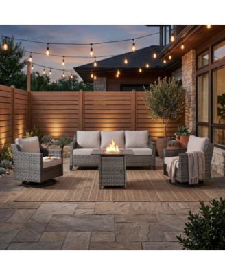 Patio Furniture Set with Fire Pit Table, Swivel Chairs, Sofa, 4pcs Wicker Conversation Set for Deck Yard and Poolsid