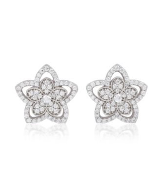  Sterling Silver Pave Cubic Zirconia Flower Halo Stud Earrings