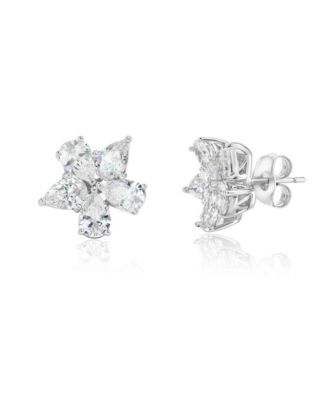 Sterling Silver Cubic Zirconia Flower Cluster Earrings