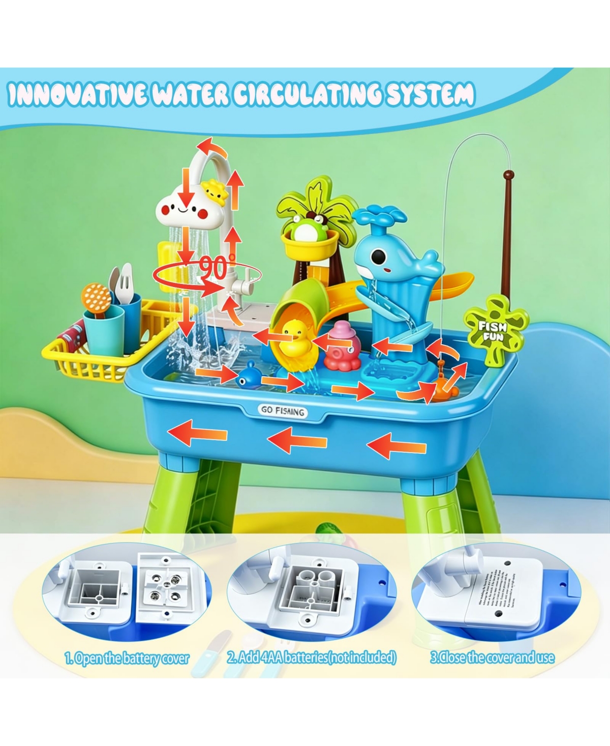 Gnuadz Water Table Kids Outdoor Play Kitchen Fishing Sensory Pump