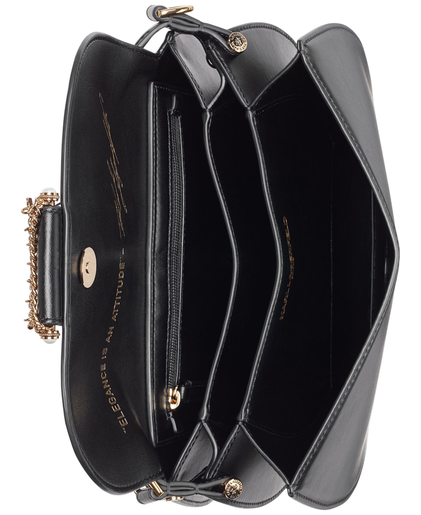 Женская сумка KARL LAGERFELD PARIS Jocelina Leather Small Shoulder Handbag, цвет: Чёрный / Золотой — фото 4