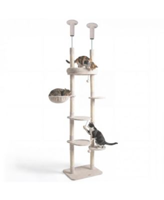 6-tier Floor to Ceiling Cat Tree w/Plush Bed Hammock Sisal Scratching Posts