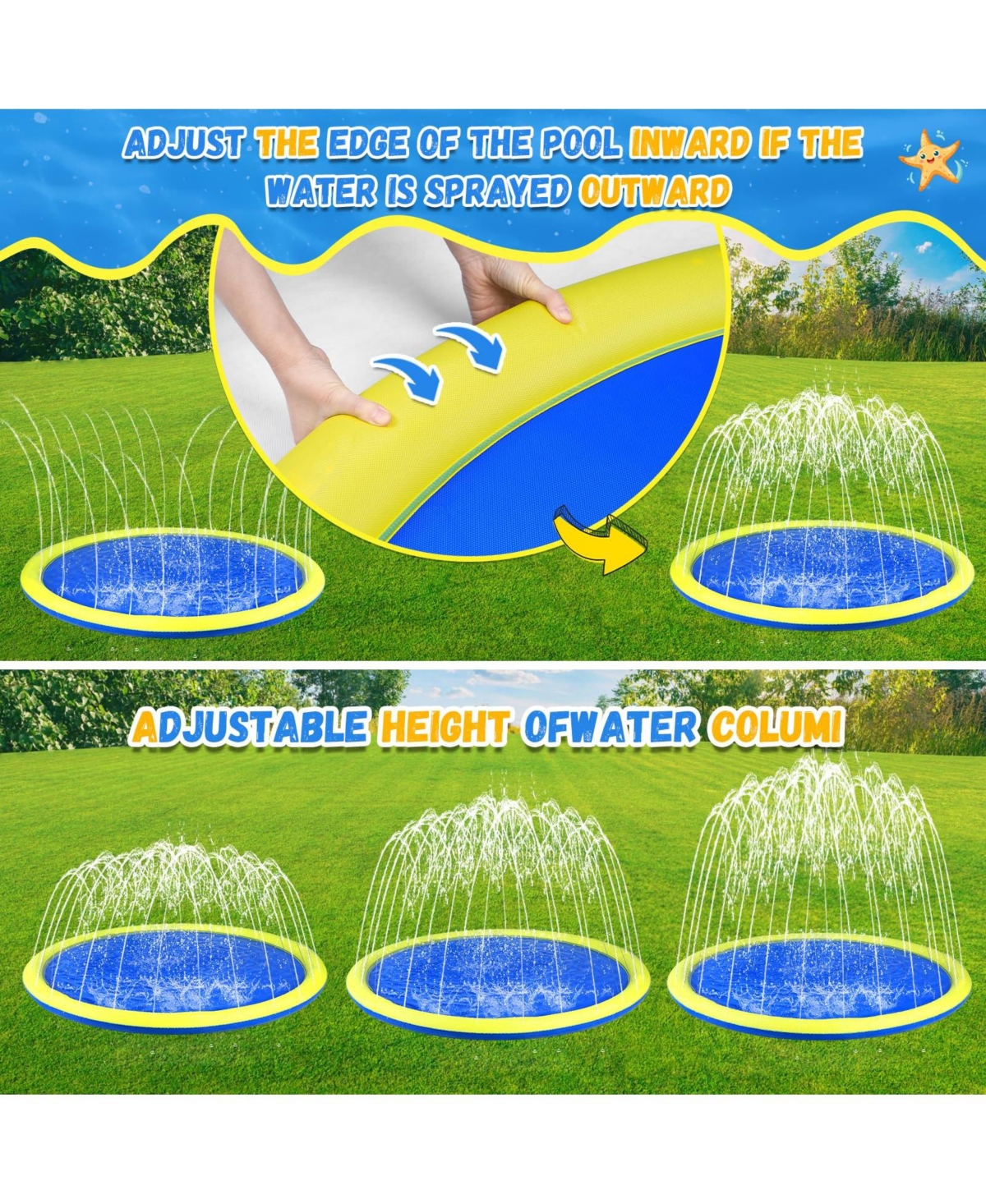 Aofar 107" Splash Pad Sprinkler Kids Dog Pool Outdoor Water Play Yard