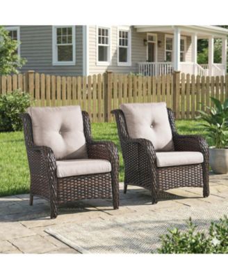 High Back Patio Chairs Set of 2 - Wicker Chairs Outdoor Seating, Wide Armrests Rattan Outdoor Club Chair with Removable Cushion