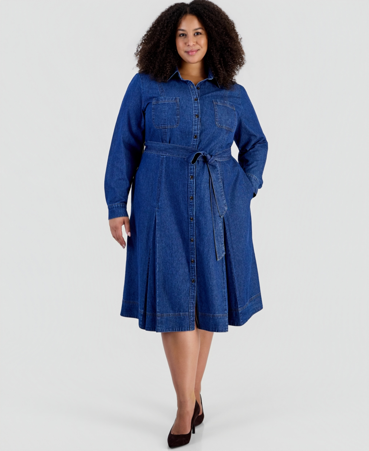 Jones New York Plus Johnny Collar Stitch Detail Dress