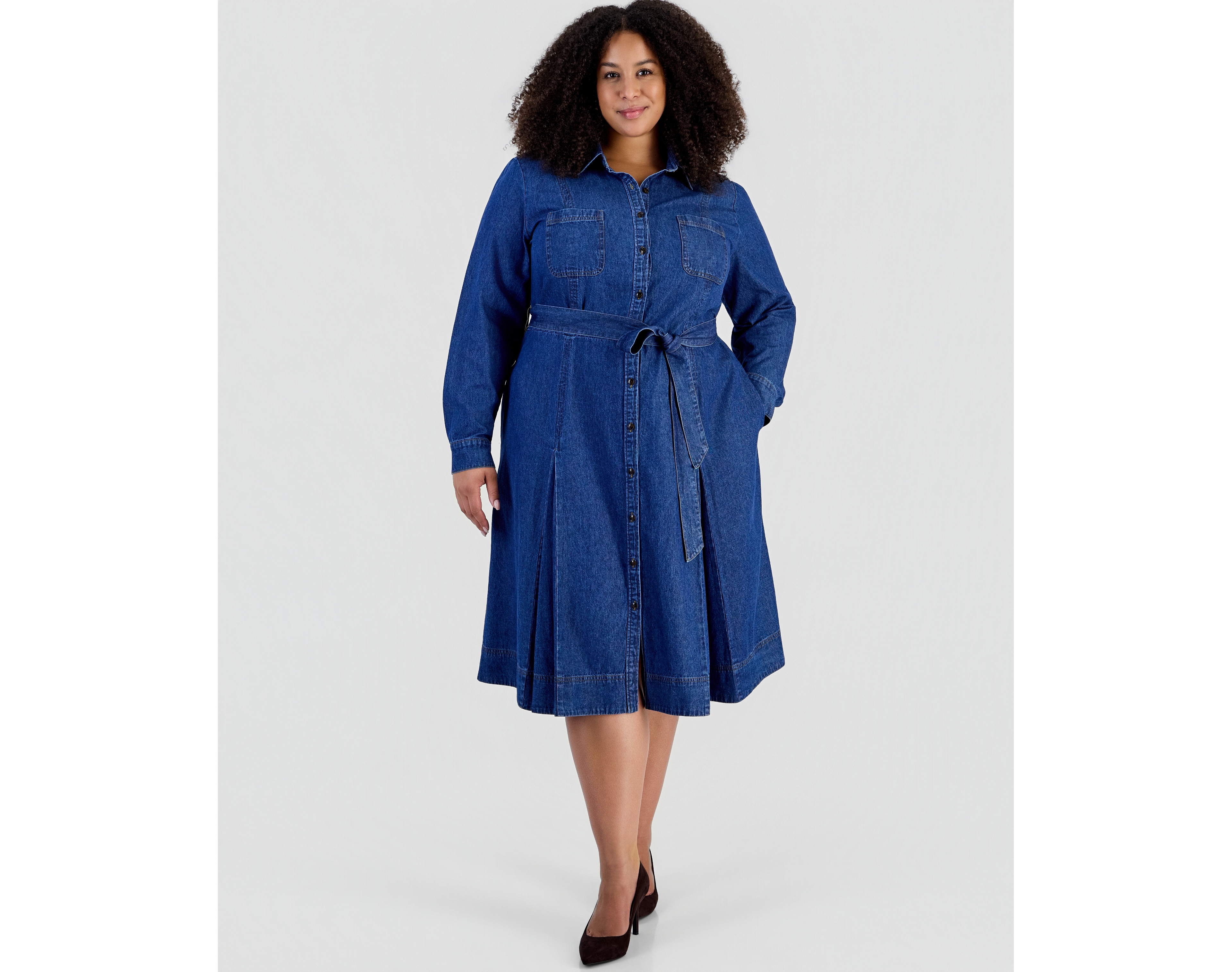 Jones New York Plus Johnny Collar Stitch Detail Dress