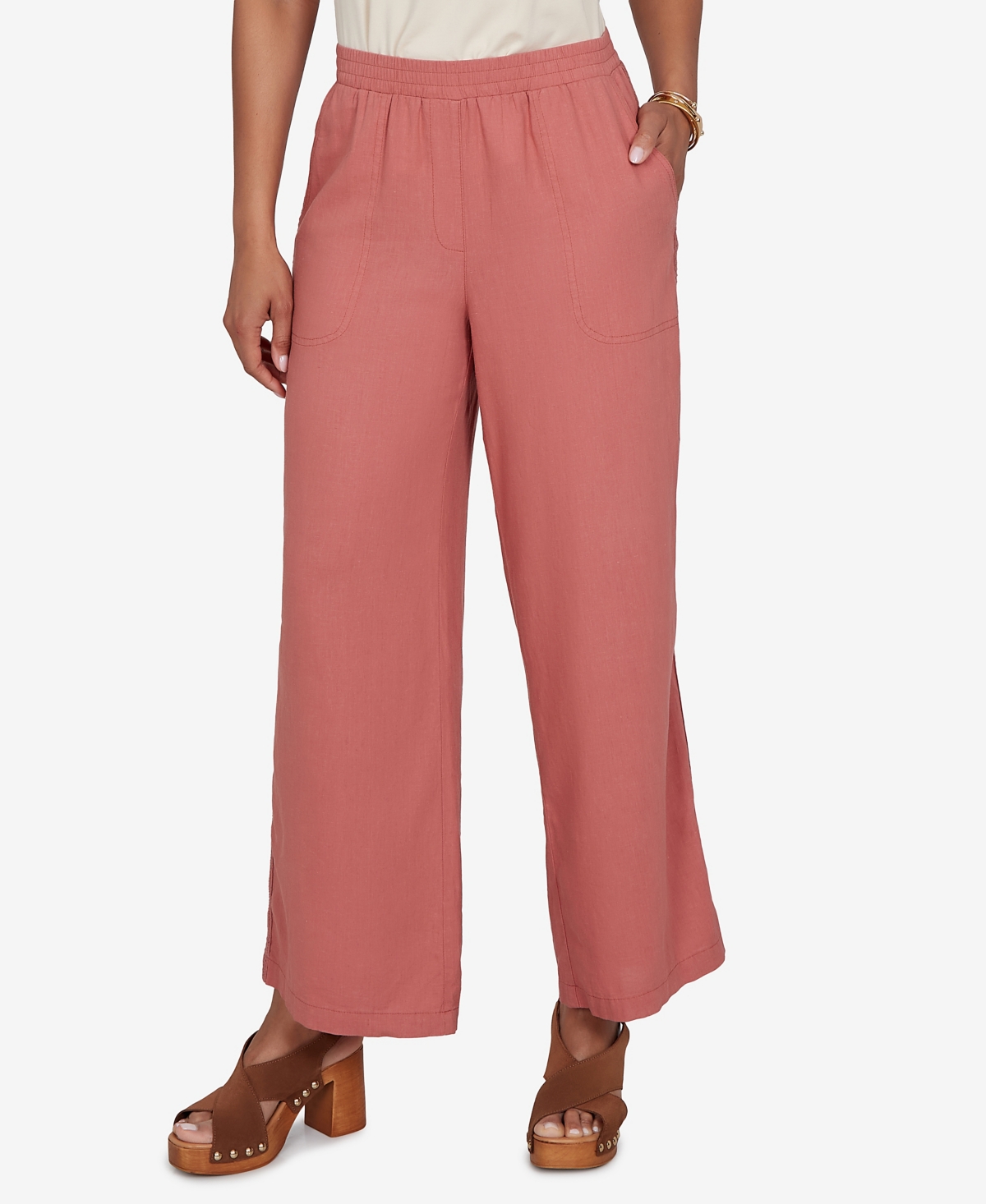 Ruby Rd. Petite Lace Trim Lightweight Pull-on Pants In Pink