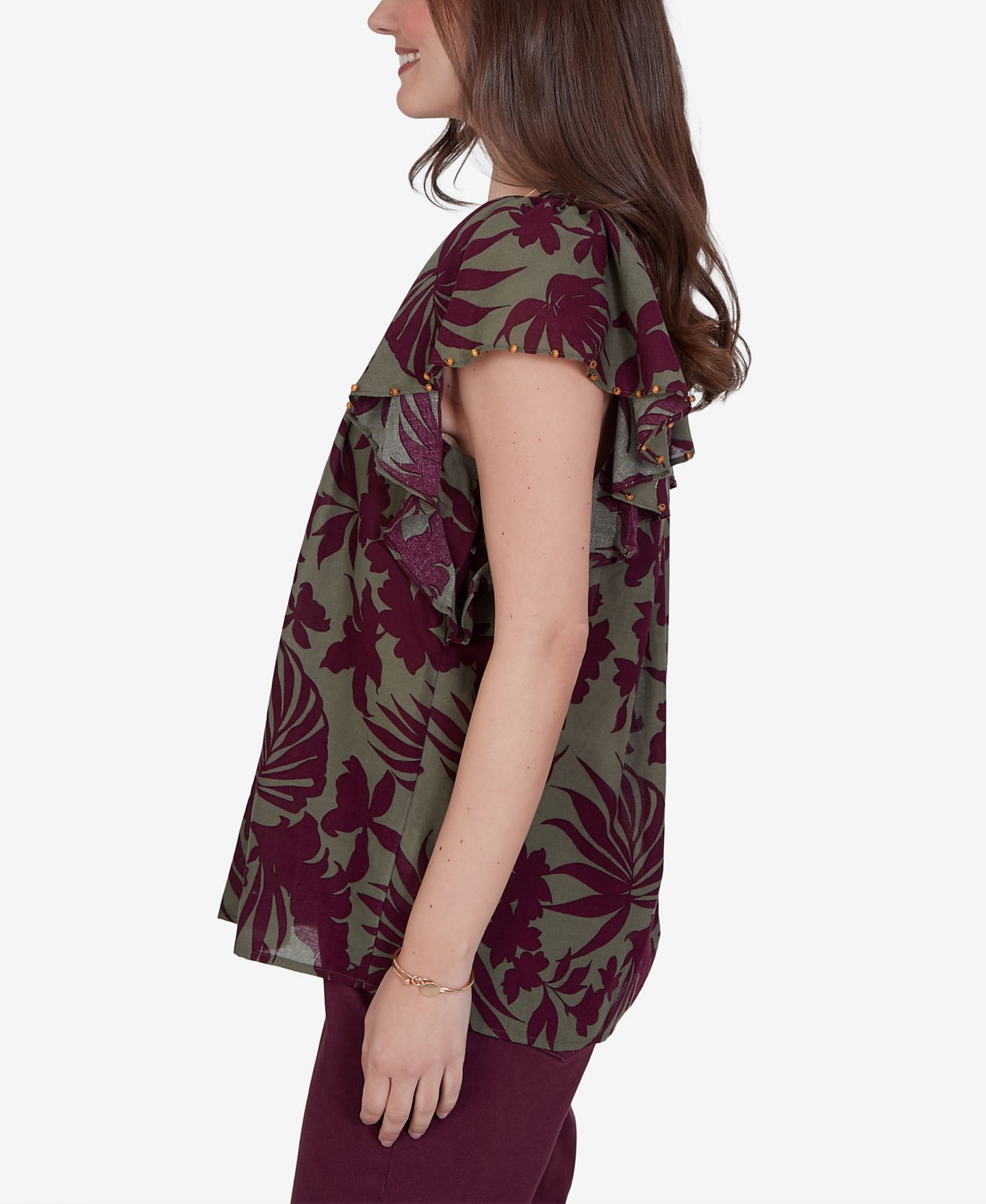 Женский топ Ruby Rd. Petite Tropical Print Gauze Flutter-Sleeve, цвет: Разноцветный — фото 3