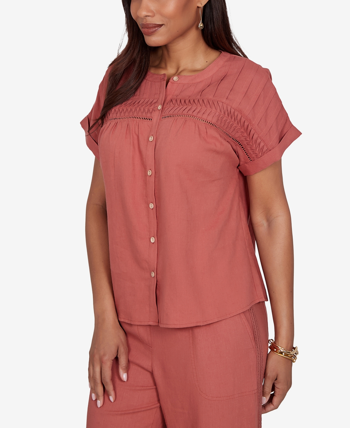 Ruby Rd. Petite Lightweight Pleated Short-Sleeve Top
