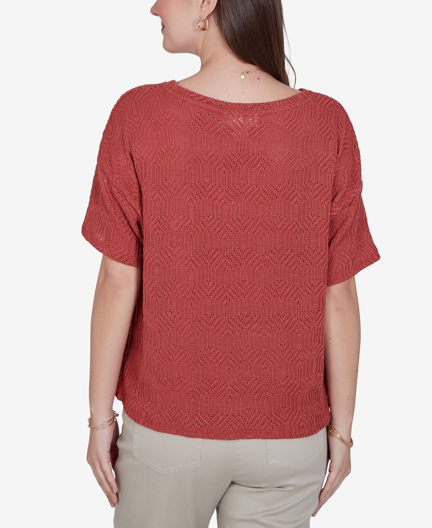 Женский топ Ruby Rd. Petite Crochet Diamond Textured Knit, цвет: Terra Cotta — фото 5