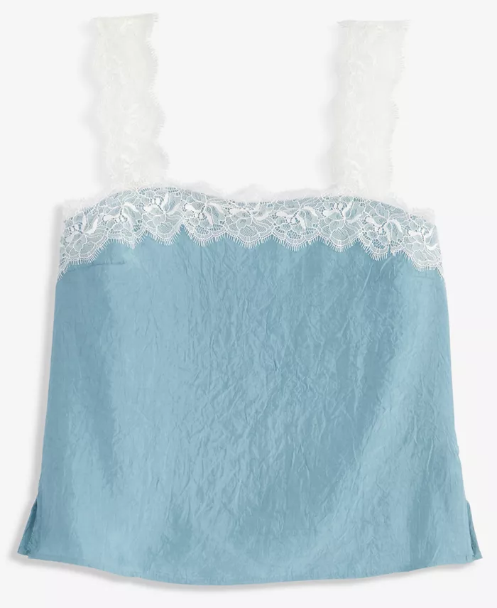 Women's Crinkle Satin Lace-Trim Tank - thumbnail 6