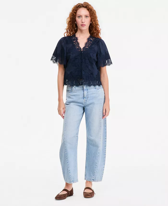 Women's Lace-Trim Button-Front Blouse - thumbnail 10