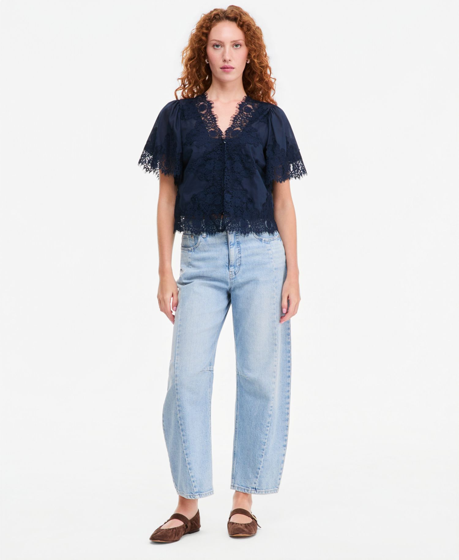 Women's Lace-Trim Button-Front Blouse