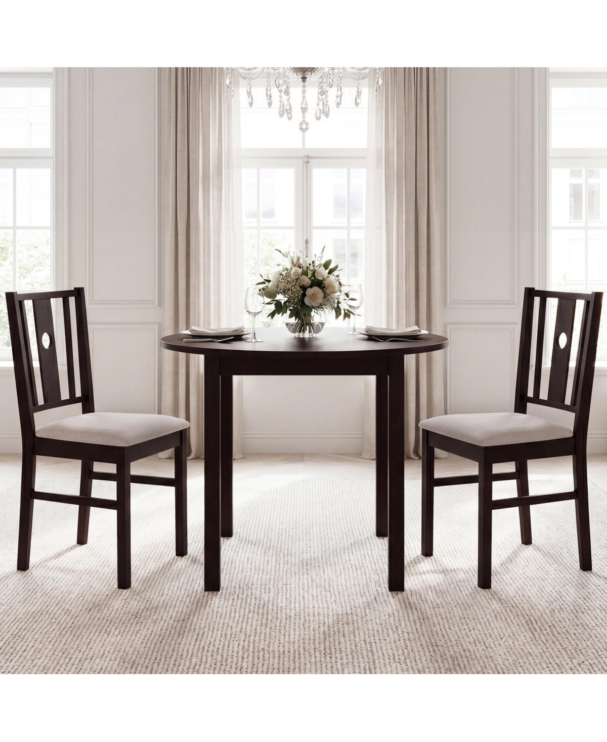 Gymax Wooden Chairs Set of 4 Upholstered Rubber Kitchen Chairs w/Fabric Padded Seat