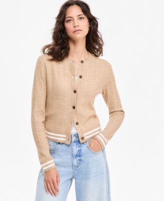 Women's Tipped Cable Crewneck Cardigan