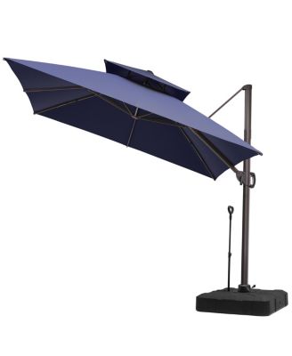 Outdoor Patio Double Top 11x11Feet Square Aluminum Cantilever Umbrella with Rod Wheel Base