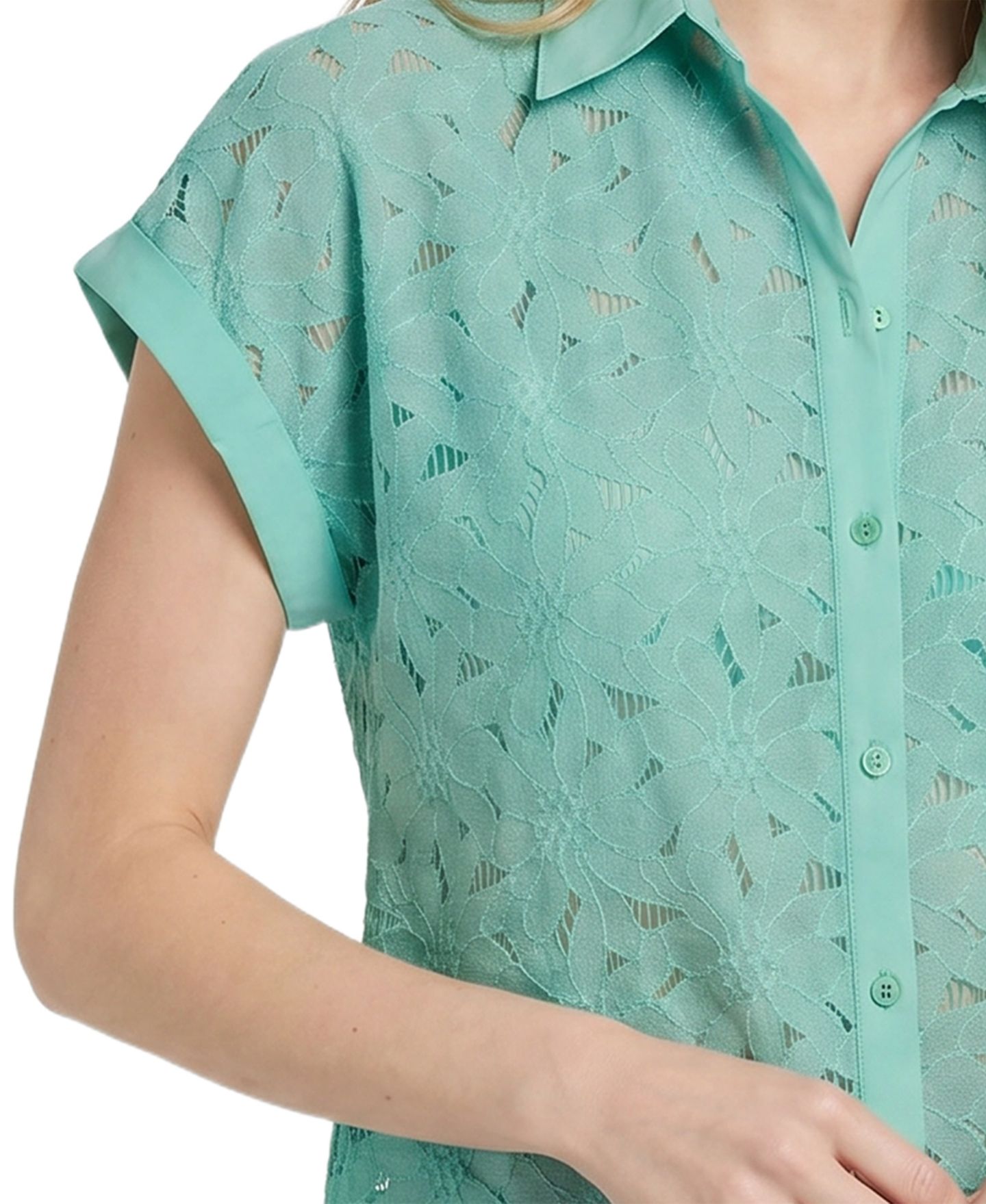 Женский топ NY Collection Petite Short-Sleeve Eyelet Top, цвет: Aquarelle — фото 3