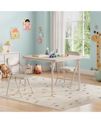 3-Piece Kids Folding Table and Chairs Set – PU Cushioned Square Table, Durable Metal Frame, Portable, Space-Saving, Ideal for Dining, Crafts