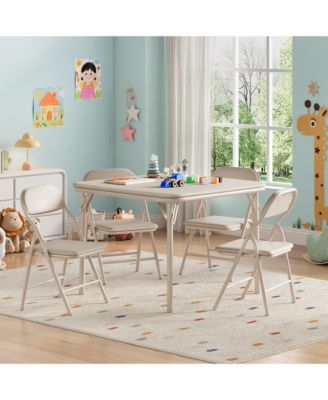 5-Piece Kids Folding Table and Chairs Set – PU Cushioned Square Table, Durable Metal Frame, Portable, Space-Saving, Ideal for Dining, Crafts