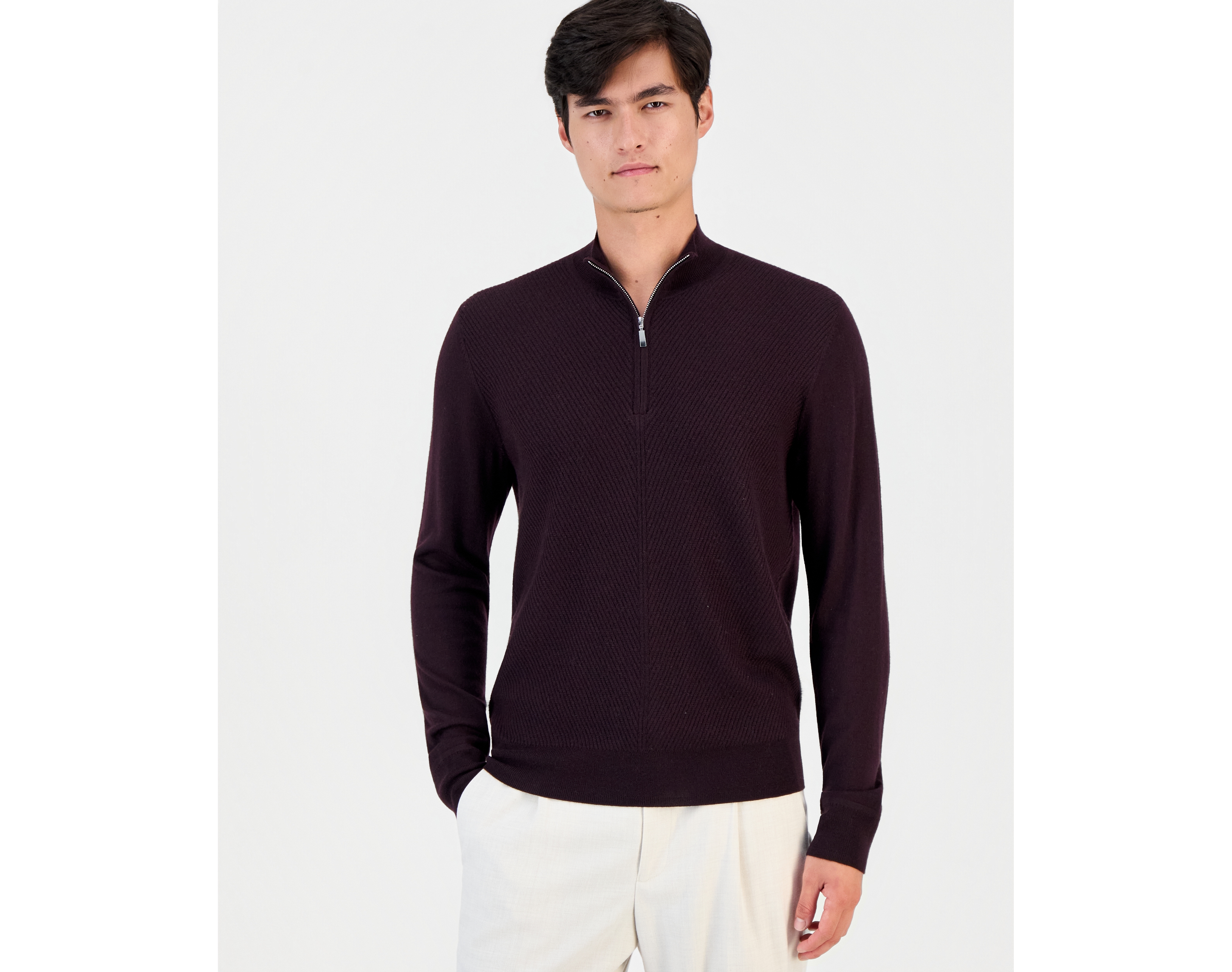 Alfani Men's Long Sleeve Textured Quarter-Zip Sweater, Macy's Exclusive