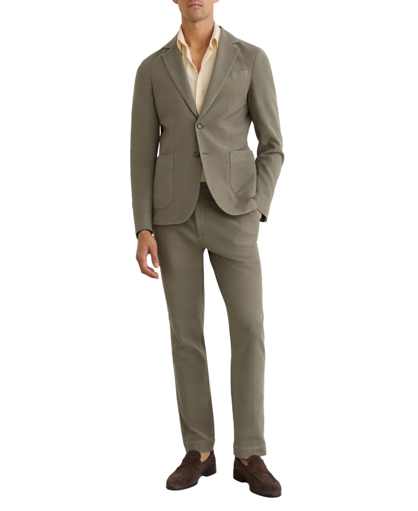 Мужской пиджак REISS Jason Two Button Notch Garment Dye Pique Blazer, цвет: Тёмный зелёный — фото 2