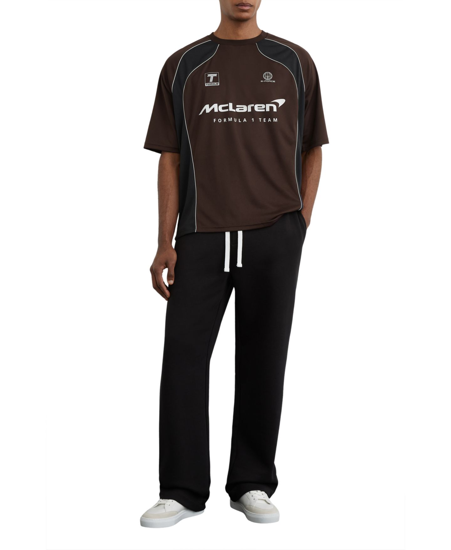 Мужской топ REISS Dexor Mclaren Printed Jersey, цвет: Шоколадный коричневый — фото 2