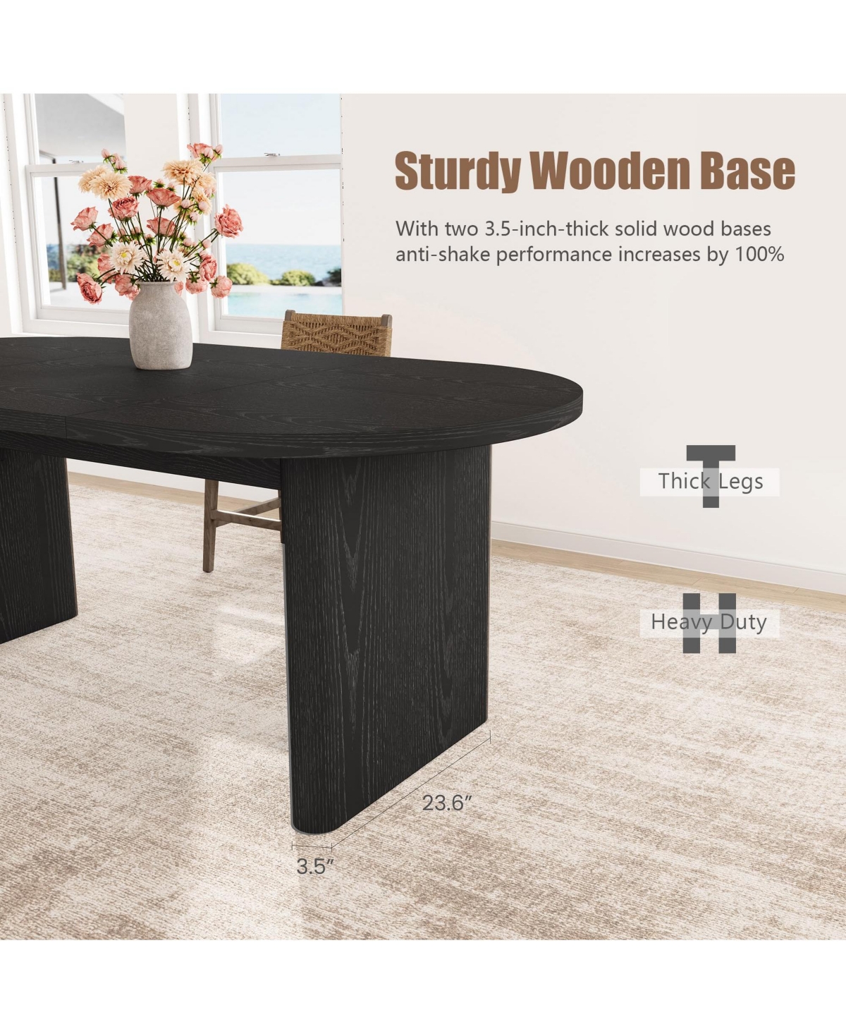homfan 63-inch Oval Farmhouse Dining Table for 6-8 People, Sturdy Wood Base