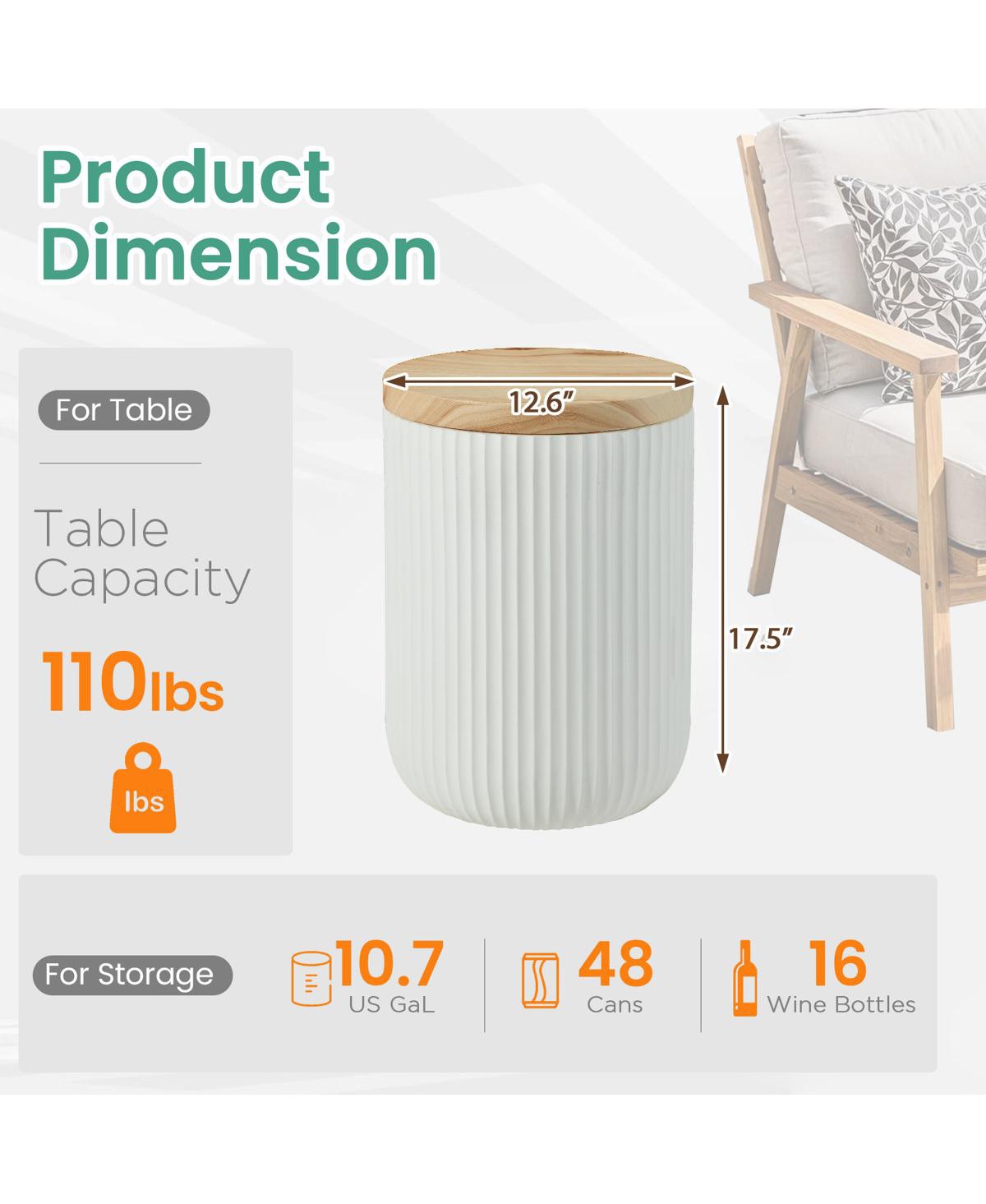 Erommy Outdoor Side Table with Storage, Round MgO Material, Accent Table for Patio and Indoor Use