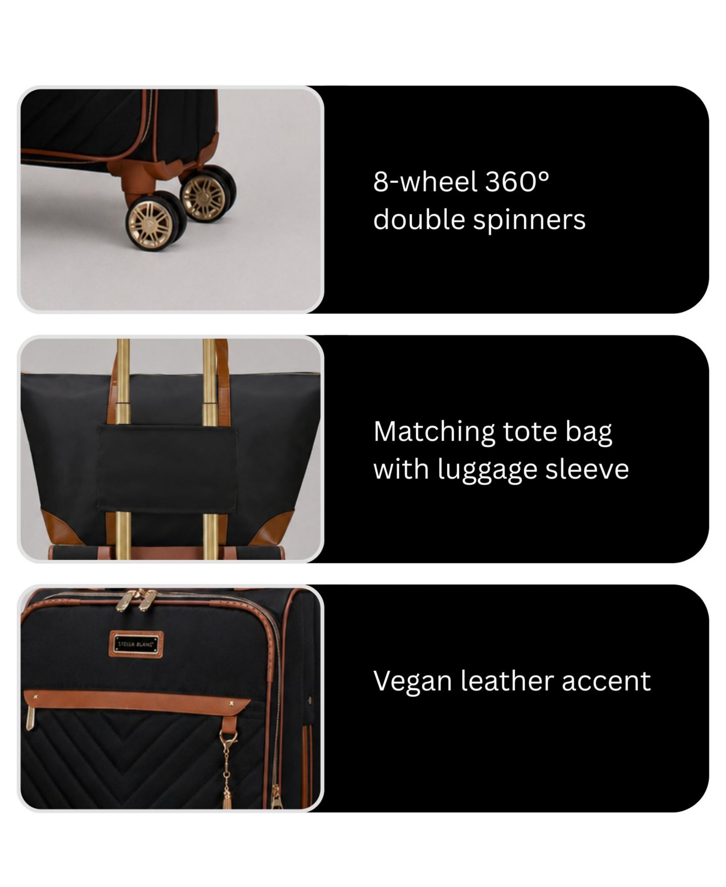 Сумки STELLA BLANC Belle 2-Pc. Softside Expandable Carry-On and Tote Set, цвет: Чёрный — фото 3