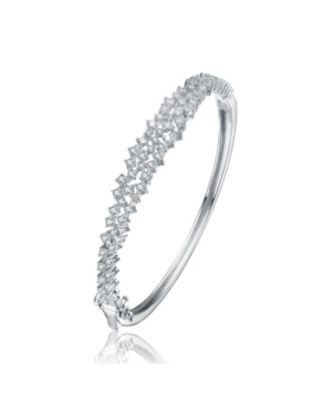 Radiant Sterling Silver Cubic Zirconia Cluster Bangle Bracelet