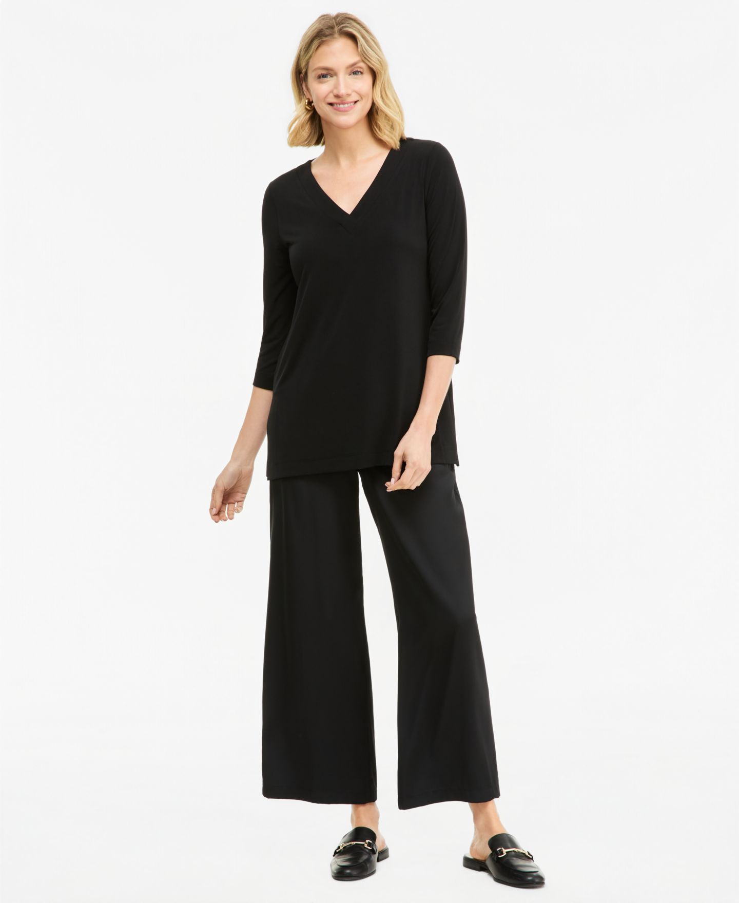Женский топ JM Collection V-Neck 3/4-Sleeve Knit Tunic, цвет: Глубокий чёрный — фото 2