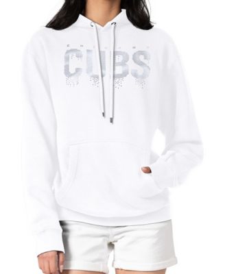Women's White Chicago Cubs Metallic Drop Fleece Hoodie