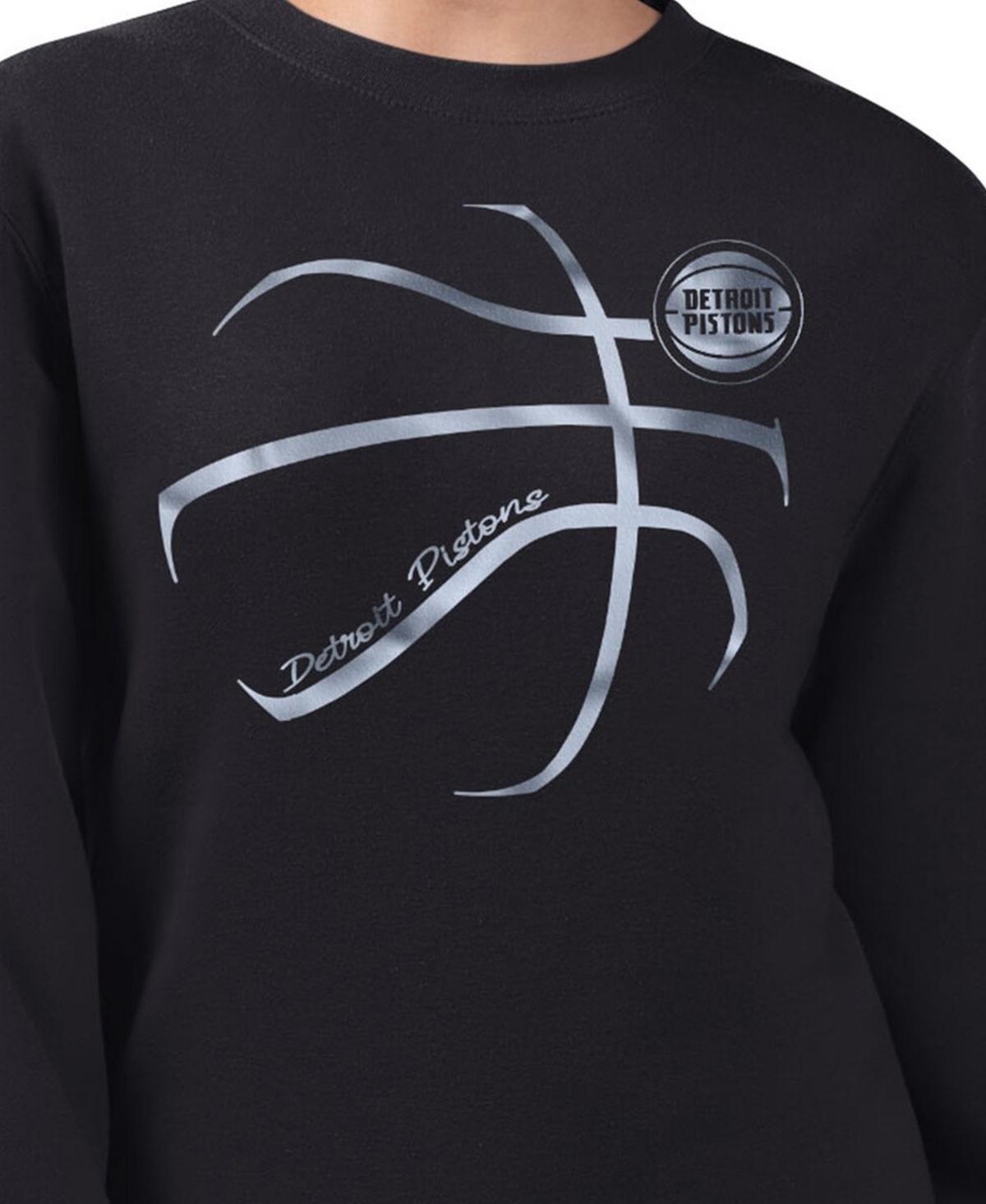 G-iii 4Her by Carl Banks Women's Black Detroit Pistons Metallic Print Basketball Sketch Fleece Sweatshirt