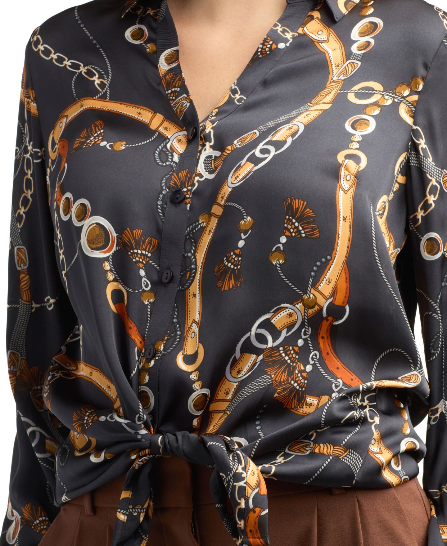 Женский топ BCX Juniors' Collared Printed Satin Top, цвет: Pat G — фото 3