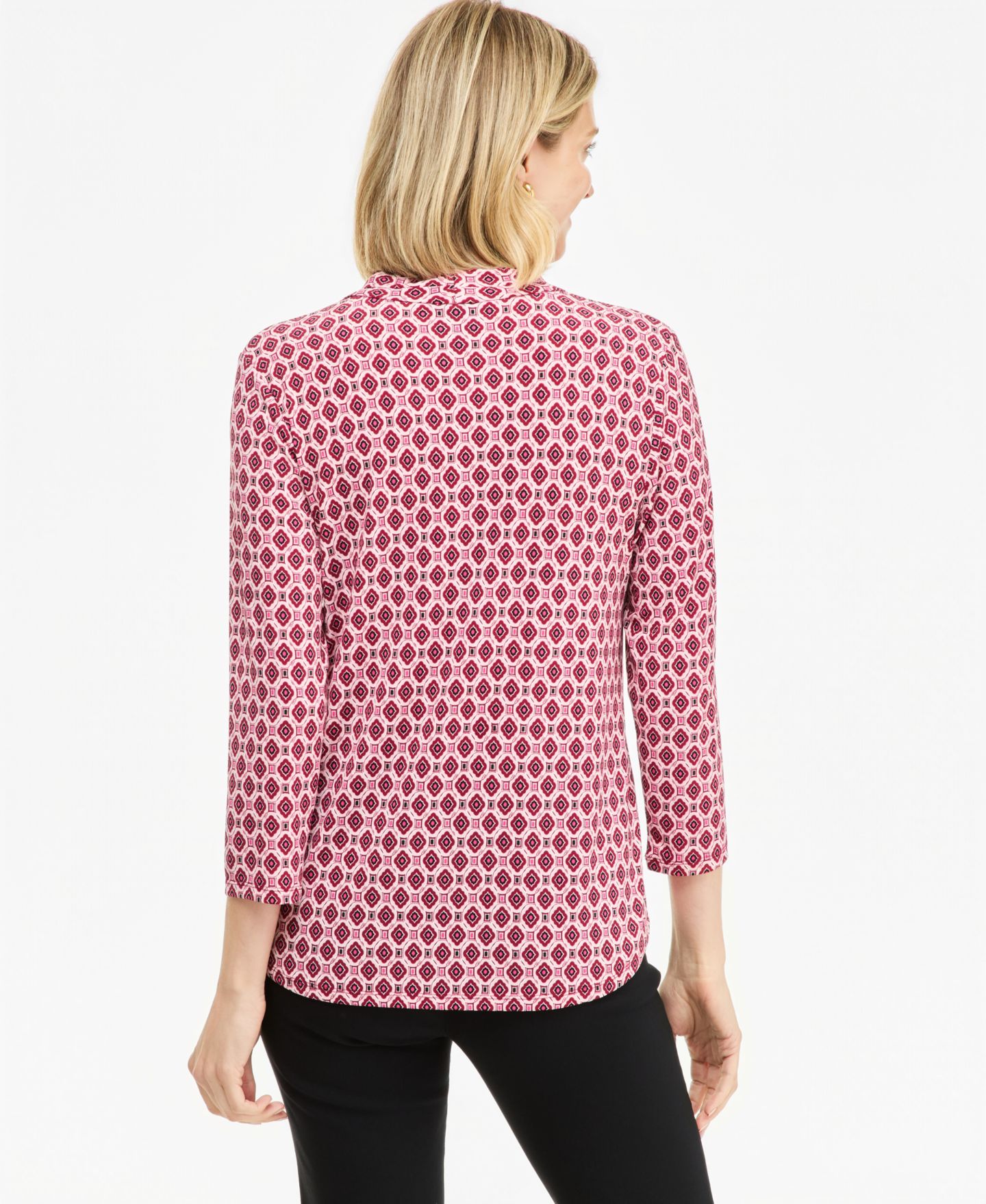 Женский топ JM Collection Printed 3/4 Sleeve V-Neck Knit Top, цвет: Вишнёвый — фото 4