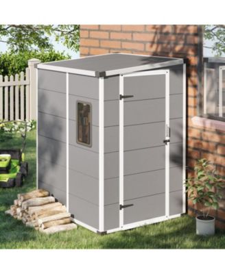 5X4 FT Outdoor Storage Shed, Weather-Resistant Shed With Double Doors and Built-In Floor, Sloped Roof Outdoor Shed