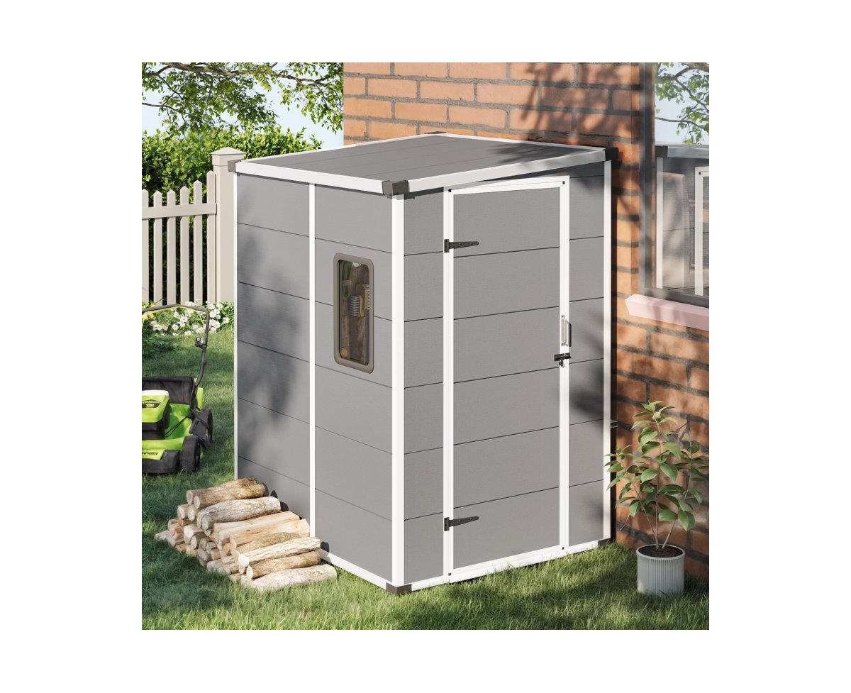 Erommy 5X4 Ft Outdoor Storage Shed, Weather-Resistant Shed With Double Doors and Built-In Floor, Sloped Roof Outdoor Shed