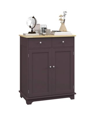 Coffee Sideboard with Solid Wood Countertop and Adjustable Shelf