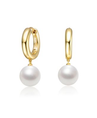 Elegant 14K Gold Plated Pearl Drop Huggie Hoop Earrings