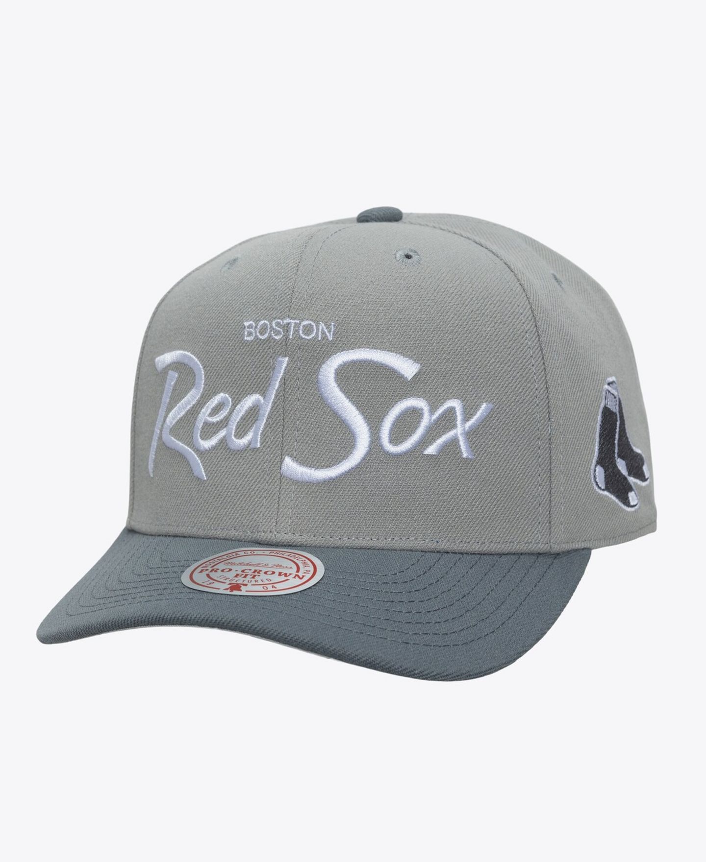 Мужская кепка Mitchell & Ness Gray Boston Red Sox Thunderstorm Head Coach Pro-Crown Adjustable Hat — фото 1