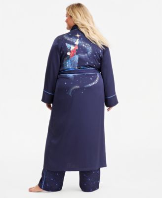 Plus Size Sorcerer's Apprentice Mickey Long-Sleeve Satin Wrap Robe, Macy's Exclusive